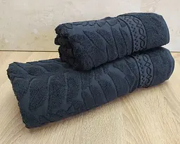 Набір турецьких махрових рушників 50х90+70х140 Gulcan Jacquard Cotton Lux Akasya Antrasit - мініатюра 2