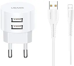 Сітчастий зарядний пристрій Usams T20 double USB 2.1A with Lightning cable