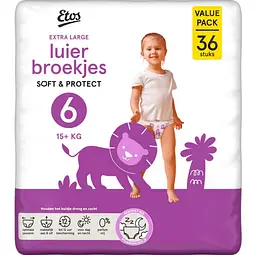 Підгузки-трусики Etos Extra Large розмір 6 15+ кг 36 шт (EtosPants6Soft-36)