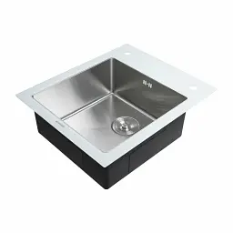 Кухонна скляна мийка Platinum Handmade White Glass з нержавіючої сталі 3 мм прямокутна 60x51x20 см - мініатюра 2