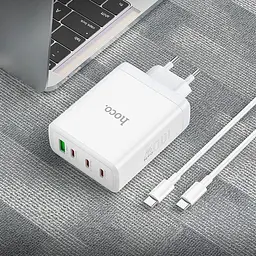 Адаптер мережевий Hoco N31 Leader four-port (3C1A) fast charger set + Type-C to Type-C кабель - мініатюра 3