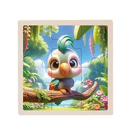 Дитячий дерев'яний пазл-вкладиш "Папуга" Bambi MD 1509-14, 6 елементів 9,8 х 9,8 х 0,4 см