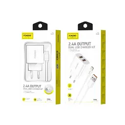 Мережевий зарядний пристрій Foneng EU45 Dual USB Charger (2USBх2.4A) White (EU45-CH-TC) + кабель USB Type C