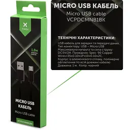 Дата кабель USB 2.0 AM to Micro 5P 1m nylon black Vinga (VCPDCMNB1BK) - мініатюра 4