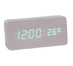 Електронні настільні LED годинники прямокутні під дерево WOODEN CLOCK VST 862 білий Зелене підсвічування