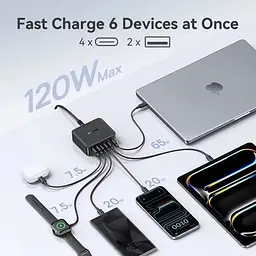 Зарядний адаптер - блок Baseus 120W E0120T EnerFill FH21 6 виходів 2U + 4C (кабель євро вилка) - мініатюра 4