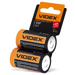 Батарейка C (R14), сольова, Videx, 2 шт, 1.5V, Shrink