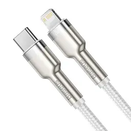 Кабель для зарядки айфону Baseus Cafule Metal Type-C Lightning PD 20W 2м плетений білий - мініатюра 3