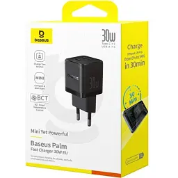 Мережевий зарядний пристрій Baseus Palm Fast Charger Type-C+USB 30W P1011160A113-00 Black - мініатюра 6