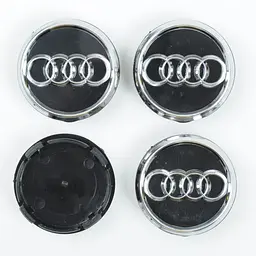 Ковпачки на литі диски для Audi 60х55 мм / об'ємний логотип / Чорні 4 шт