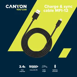 Дата кабель USB 2.0 AM to Lightning 1.0m MFI black Canyon (CNS-MFIC12B) - мініатюра 3
