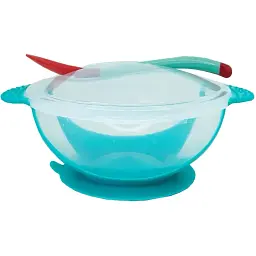 Тарілка на присосці з термоложкою та кришкою Mega Zayka MGZ-0100 (Turquoise)  - мініатюра 2