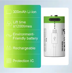 Акумулятор CR2 Smartoools 300 mAh літій-іонний Li-Ion із зарядкою від Type-C 3.7V Випуклий плюс (19326) - мініатюра 5