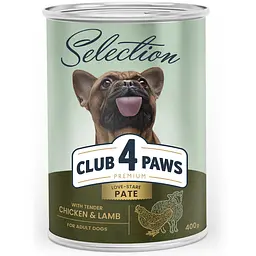 Вологий корм Club 4 Paws Premium Selection для дорослих собак, паштет з куркою та ягням, 400 г