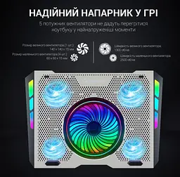 Охолоджувальна підставка для ноутбука до 18 дюймів GamePro GPCP-1270 RGB 2xUSB 5xfans - мініатюра 4