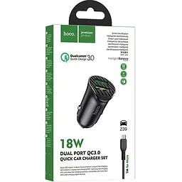 Автомобільний зарядний пристрій Hoco Z39 QC3.0 Black 2 USB + USB Cable XiaomicroUSB - мініатюра 4