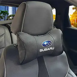 Подушка на підголівник з логотипом Subaru Екошкіра 3D Кольоровий лого Чорна-Чорний кант 1 шт