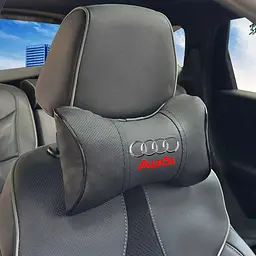 Подушка на підголівник з логотипом Audi Екошкіра 3D Кольоровий лого Чорна-Чорний кант 1 шт