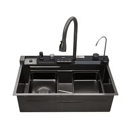 Кухонна мийка Kroner KRP Schwarze - SET7546ARTHM PVD (3.0/0.8 мм) CV033375, Чорний - мініатюра 6