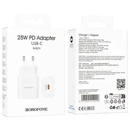 Зарядний пристрій Borofone BA82A 1USB-C PD/QC 25W 5V/3A 100-240V AC 50/60Hz 0.6A White (34482_3341411) - мініатюра 2