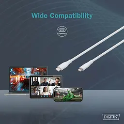 Кабель Digitus USB-C > Lightning заряджання/синхронізації, USB 2.0, 60W, силіконовий, 2м, білий teh0013690 - мініатюра 8