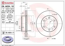 Диск гальмівний вентильований Toyota Fortuner, Hilux VII-VIII 04-25р Brembo (09.A634.10)