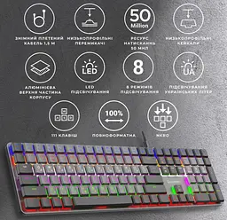 Клавіатура ігрова механічна GamePro GPMK-145R USB Outemu Red Swich Low Profile Dark Gray - мініатюра 3