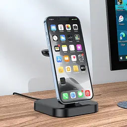 Бездротова зарядна станція — підставка HOCO CW43 Graceful 3-in-1 charger Black - мініатюра 4