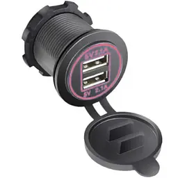 Гніздо під штекер прикурювача врізне з кришкою 2 USB DC 12-24V 5V 2,1-1A подсветка Червона (SF-50-2)