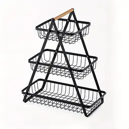 Настільний триярусний кошик - фруктівниця з дерев'яною ручкою Triple Fruit Basket · Розбірний металевий кошик для фруктів - мініатюра 2