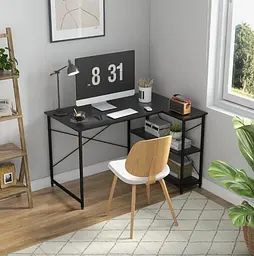 Комп'ютерний стіл Costway Adler L-подібний з полицями в стилі Loft чорний - мініатюра 3