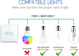 Перемикач CNBINGO WLAN для затемнюваних світлодіодних ламп — Smart Touch Light Switch Працює з Alexa, Google Assistant - мініатюра 2