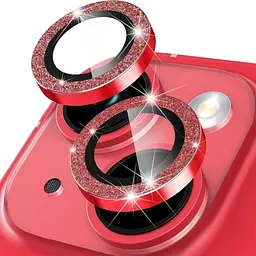 Захисне скло Metal Sparkles на камеру (у упак.) для Apple iPhone 15 (6.1) / 15 Plus (6.7) Червоний / Red - мініатюра 2