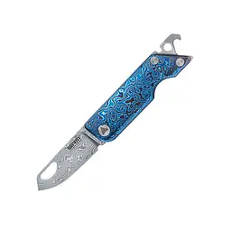 Нож складной карманный SRM 6435-TL, (4.1 см) Damascus / Titanium голубой