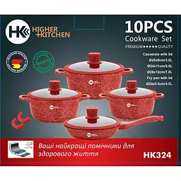 Набір каструль Higher Kitchen НК-324 з гранітним антипригарним покриттям та сковородою червоний (42864-НК 324R_2356) - мініатюра 8