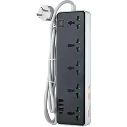 Мережевий фільтр Hoco AC13A Talento 5-position socket (1C3A) (EU) Чорний