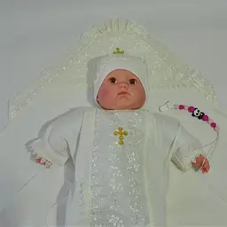 Літній набір для Хрещення (крижма, сорочка, шапочка) "Ангел" зріст 68 - 74 см Lari Кремовий - мініатюра 2