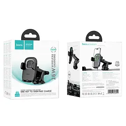 Автотримач з БЗП Hoco HW32 Crown push-type (center console) Black / Metal gray - мініатюра 5