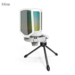 Мікрофон Fifine Ampligame A6V White, конденсаторний | Тринога в комплекті | RGB підсвітка - мініатюра 1