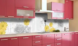 Вініловий кухонний фартух Кульбаби та Гербери наклейка для кухні ПВХ Париж Квіти Сірий Happy Pocket Z181533 - мініатюра 2