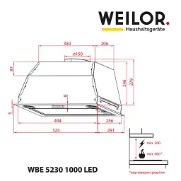 Витяжка повновбудована WEILOR WBE 5230 WH 1000 LED - мініатюра 10
