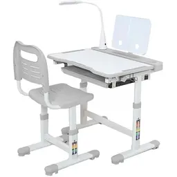 Парта Bambi M 5068-11 регульована висота, підставка для книги, лампа сіра