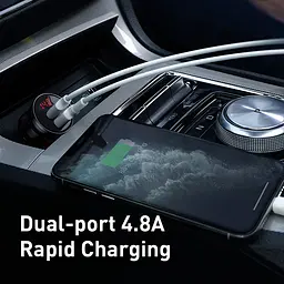 Зарядний комплект для авто BASEUS Digital Display Dual 4.8 A 24 W 2 порти юсб TZCCBX-0G - мініатюра 3