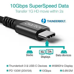 Кабель Choetech XCC-1007-V2-BK, преміум якість USB3.1 С-папа/C-папа,2 м. (XCC-1007-V2-BK) - мініатюра 2