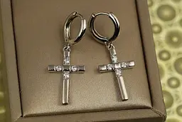 Сережки підвіски Xuping Jewelry хрестики чотири камінці 3,2 см сріблясті