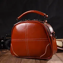 Зручна глянсова сумка на плече з натуральної шкіри 22129 Vintage коричнева - мініатюра 7