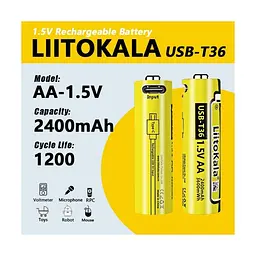Акумулятор AA, LitoKala T36 1.5V, Type C роз'єм 2400mAh, ОРИГИНАЛ - мініатюра 2