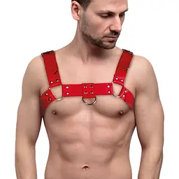 Портупея на груди чоловіча Feral Feelings Bulldog Harness Red з натуральної шкіри