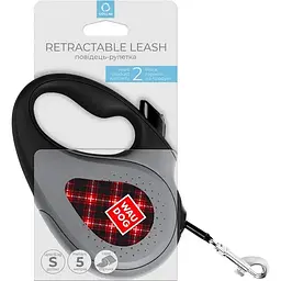 Повідець-рулетка для собак Waudog R-leash Шотландка, світловідбиваючий, S, до 15 кг, 5 м, чорний - мініатюра 3