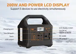 Портативна електростанція 200W - LiFePO4 батарея, з функцією UPS, розеткою 220В, швидкою зарядкою PD та сонячним входом. - мініатюра 12